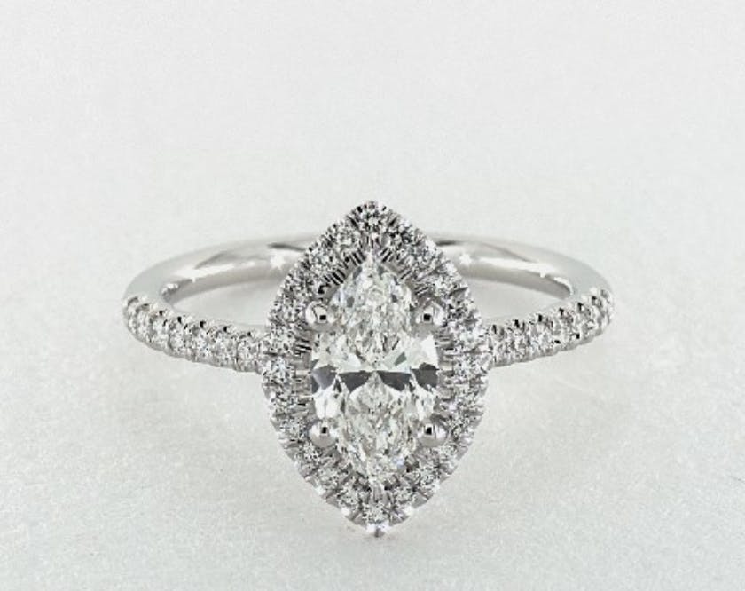 halo engagement ring - marquise-cut diamonds