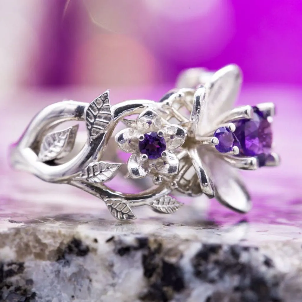 amethyst ring with floral motif