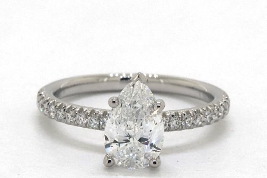 pear-shaped diamond guide - pear-shaped diamond engagement ring with petite pave band