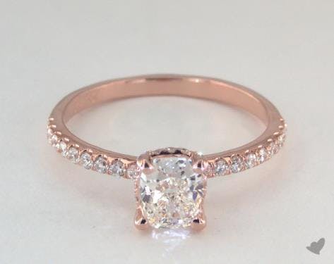 cushion-cut diamonds - J color in rose gold pave engagement ring