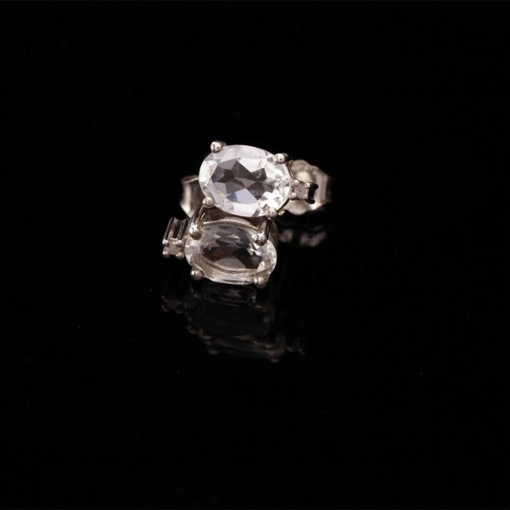 silver earrings - petalites and white diamonds