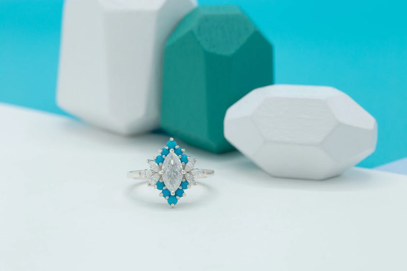 sterling silver ring - moissanite and turquoise
