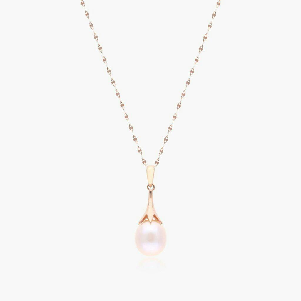 14K Rose Gold Lily Pink Drop Shape Freshwater Pearl Necklace James Allen