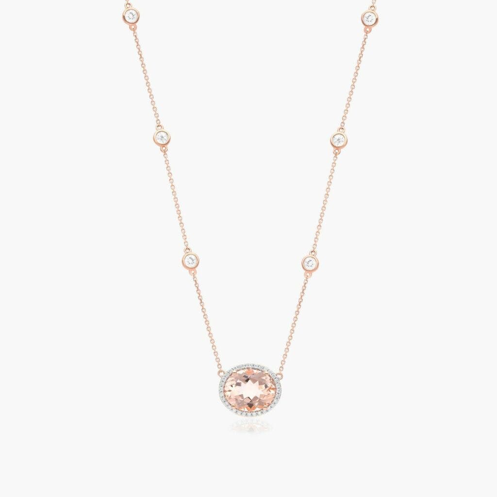 14K Rose Gold Morganite, Diamond and White Sapphire Station Necklace James Allen