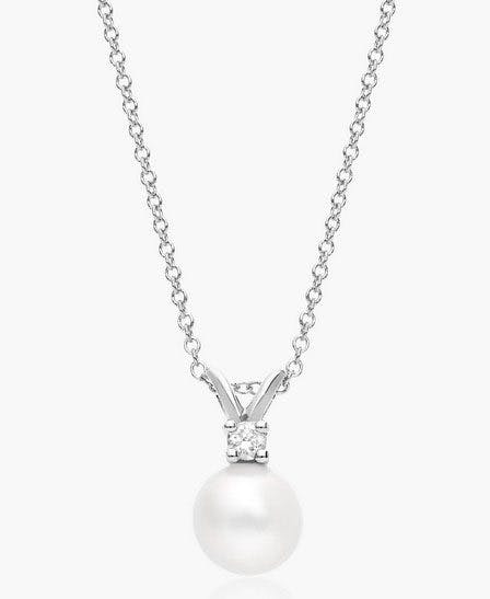 14K White Gold Akoya Cultured Pearl and Diamond Necklace James Allen