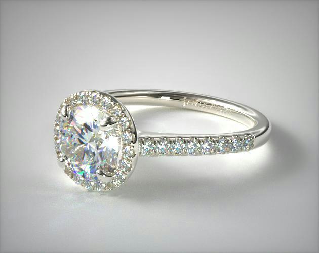 14K White Gold Pave Halo and Shank Diamond Engagement Ring (Round Center) James Allen