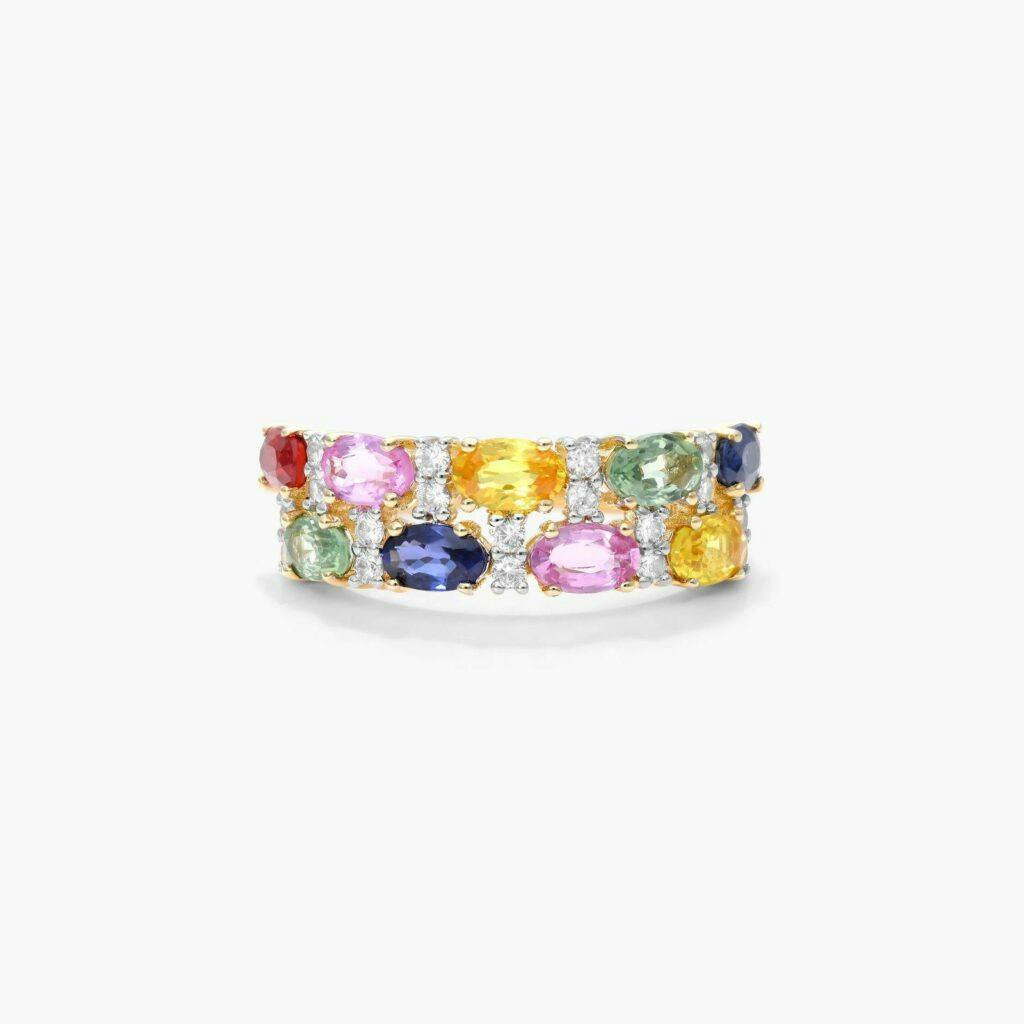 14K Yellow Gold Multi Sapphire Double Row Ring James Allen