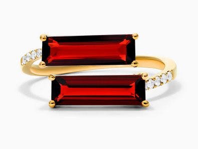 14K Yellow Gold Bypass Duo Garnet and Diamond Ring by Brevani james Allen