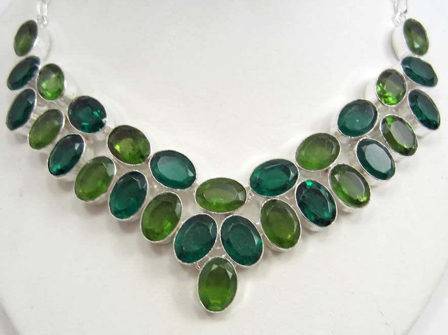 emerald and peridot silver necklace