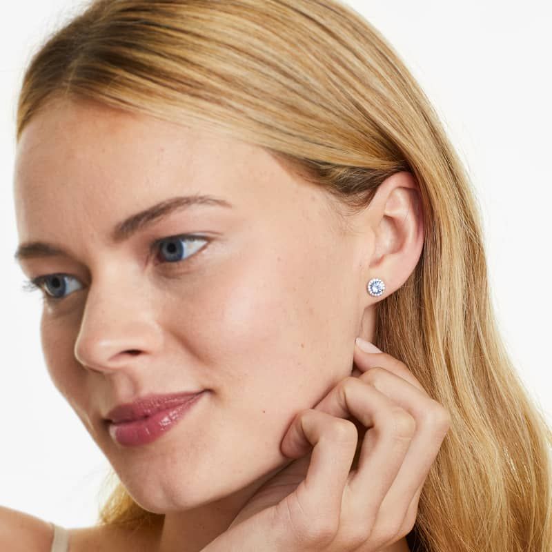 14K White Gold Aquamarine and Diamond Pavé Halo Earrings