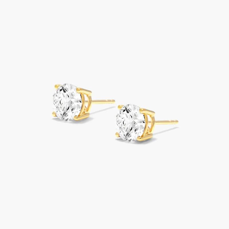 14K Yellow Gold Four Prong Round Brilliant Lab Created Diamond Stud Earrings (0.25 CTW - F-G / VS2-SI1)