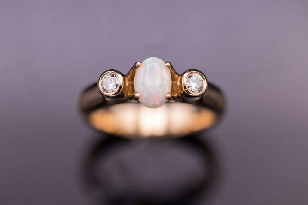 prong-set white opal and rose gold ring - opal engagement ring stone