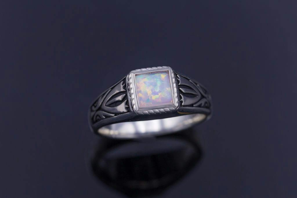synthetic opal, Nordic style ring - opal engagement ring stone