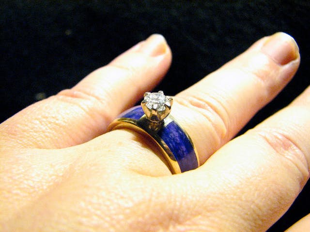 diamond ring with sugilite gel inlay