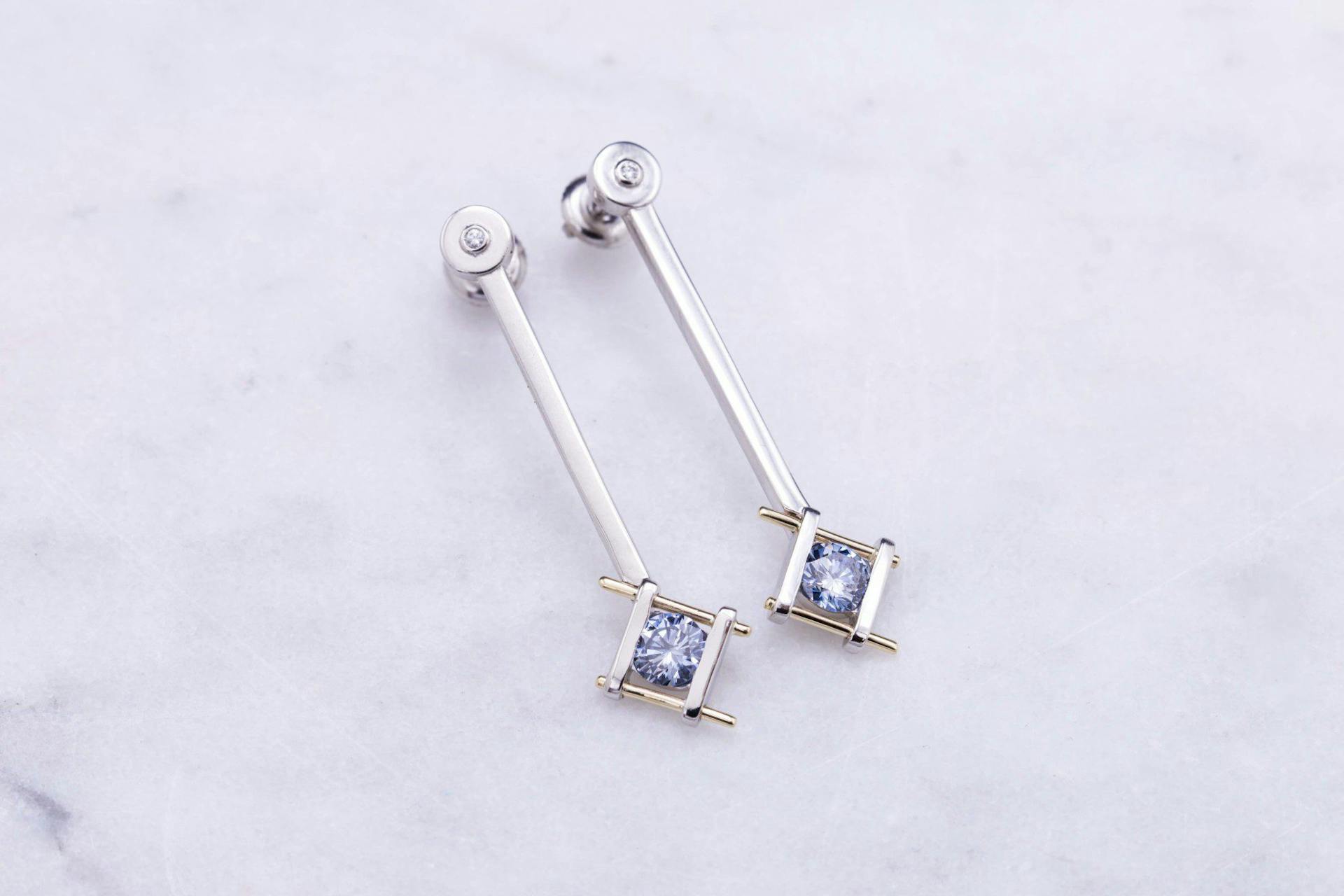 earrings with lab-created fancy blue diamonds - lab-created diamonds
