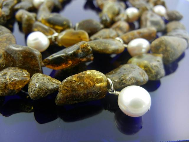 amber and freshwater pearl necklace