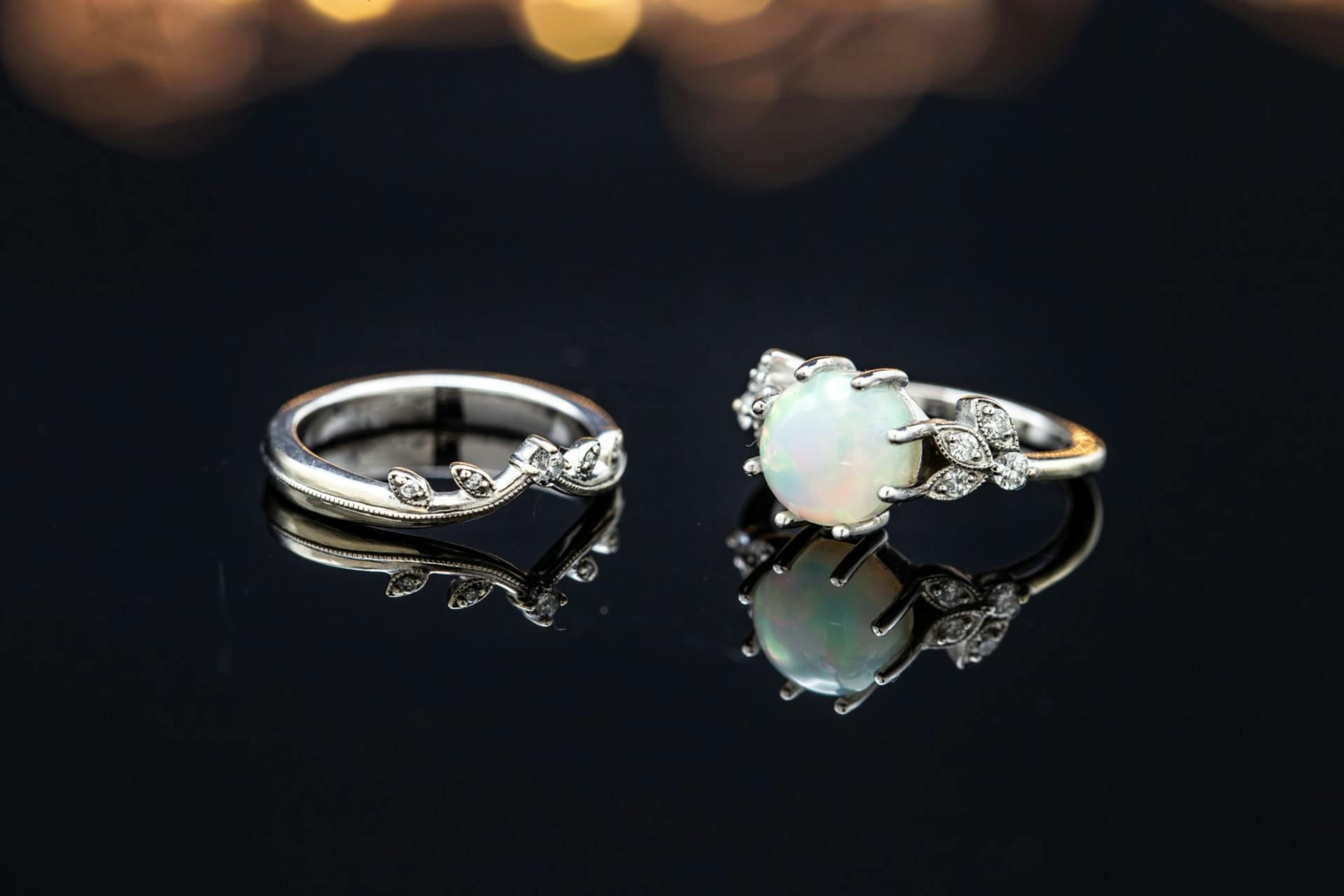white opal cab bridal set 2 - opal engagement ring stone