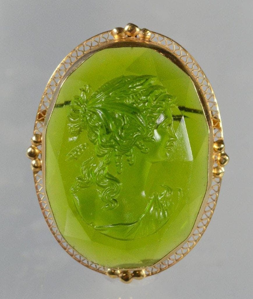 pin with carved and engraved gem