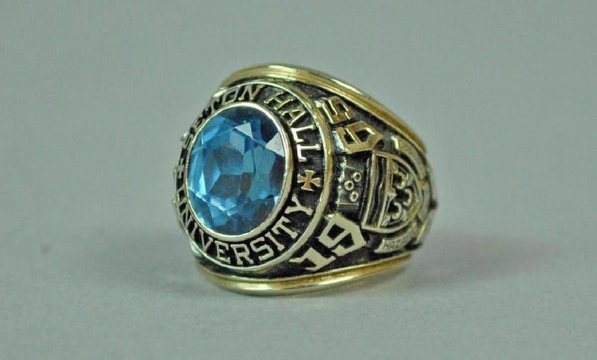 class ring with blue synthetic spinel