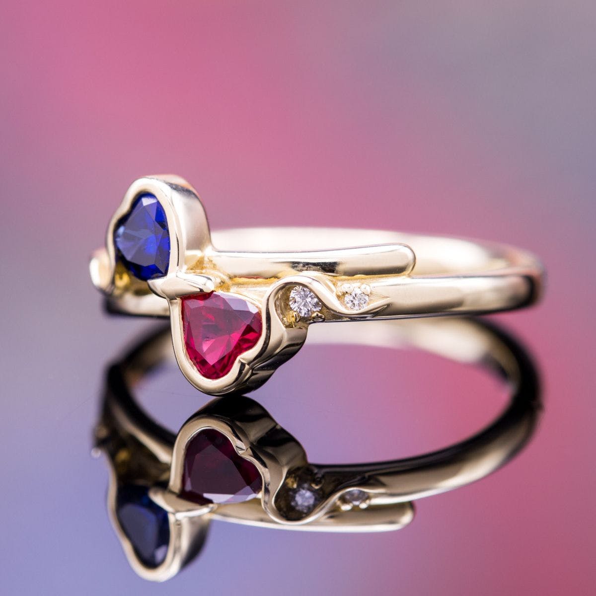 two-stone ruby and sapphire ring