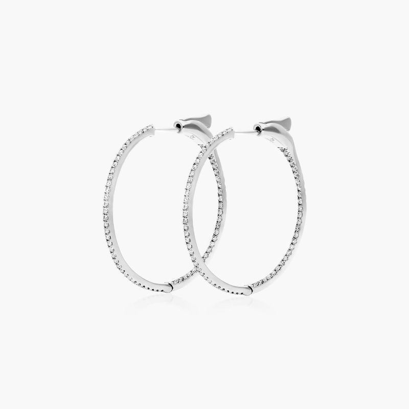 14K White Gold Inside Out Round Hoops, 1 Inch Diameter (0.50 ctw.)