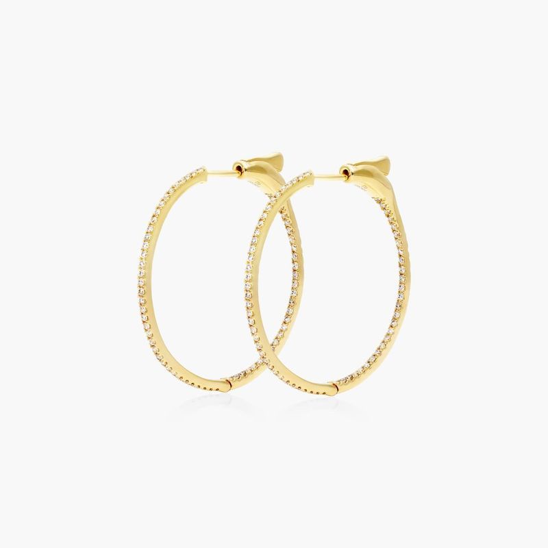 14K Yellow Gold Inside Out Round Hoops, 1 Inch Diameter (0.50 ctw.)