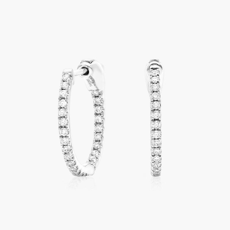 14K White Gold Inside Out Round Hoops, 1/2 Inch Diameter (0.25 ctw.)