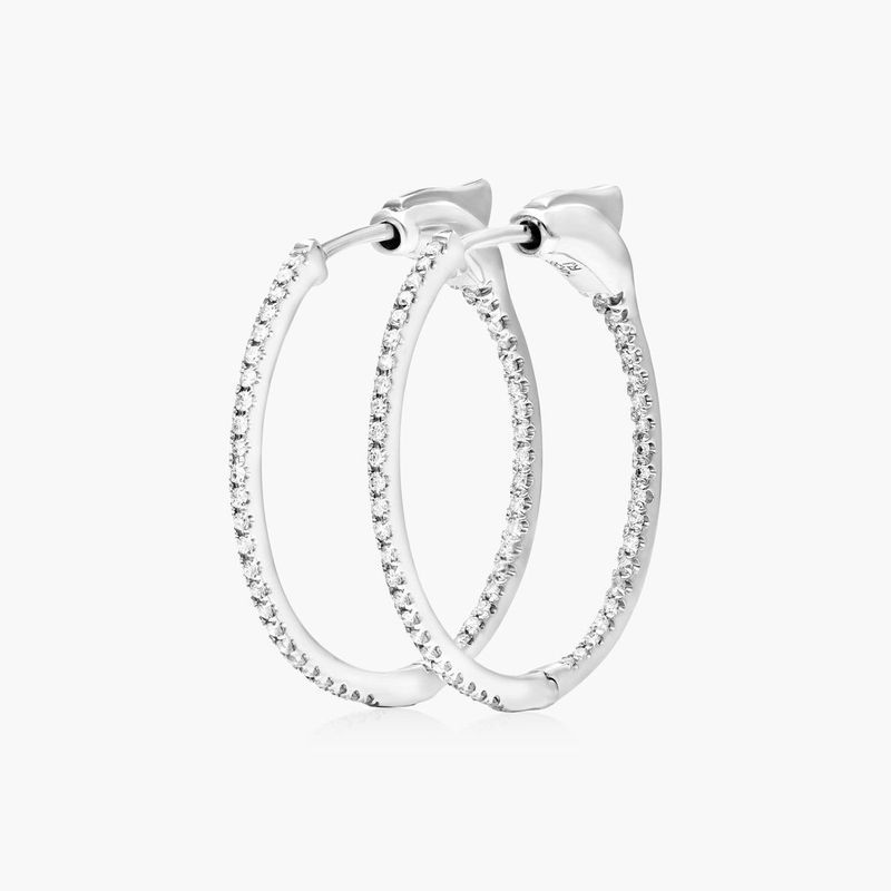 14K White Gold Inside Out Round Hoops, 3/4 Inch Diameter (0.25 ctw.)