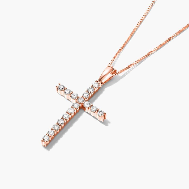 14K Rose Gold Lab-Created Diamond Cross Pendant