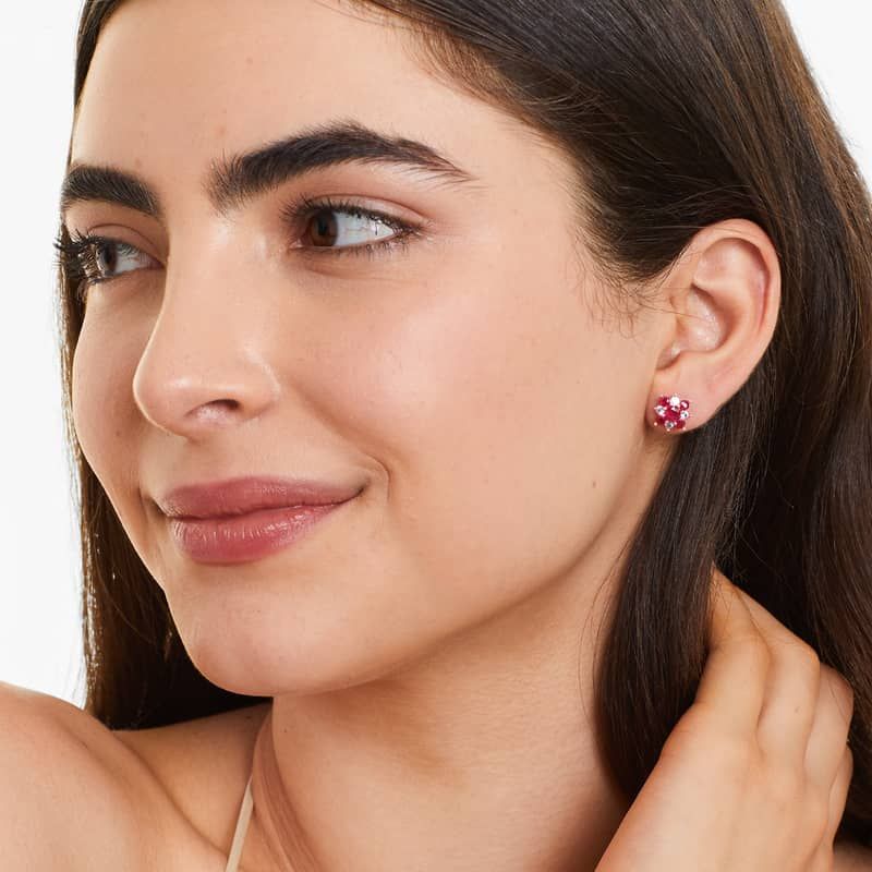 14K Rose Gold Ruby and Pink Sapphire Flower Cluster Earrings