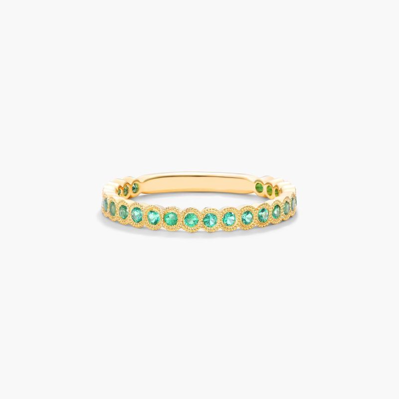 14K Yellow Gold Milgrain Bezel Emerald Ring