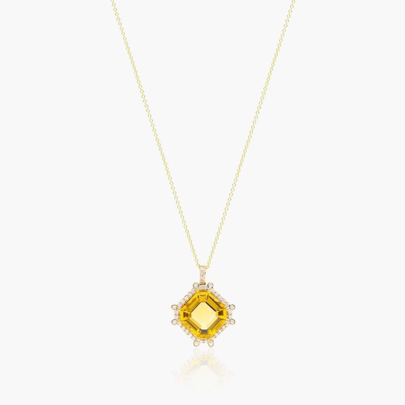 18K Yellow Gold Octagon Citrine and Diamond Necklace (12.0x12.0mm)