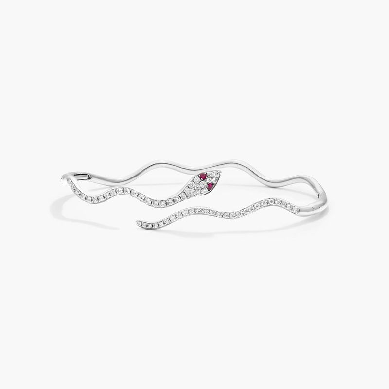 14K White Gold Snake Motif Diamond and Ruby Bracelet