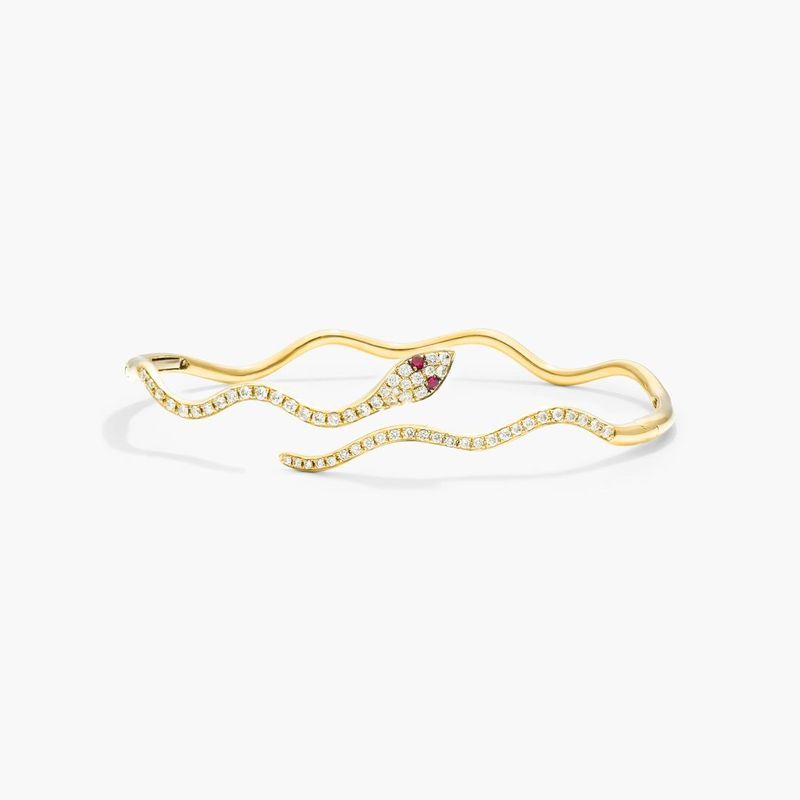 14K Yellow Gold Snake Motif Diamond and Ruby Bracelet