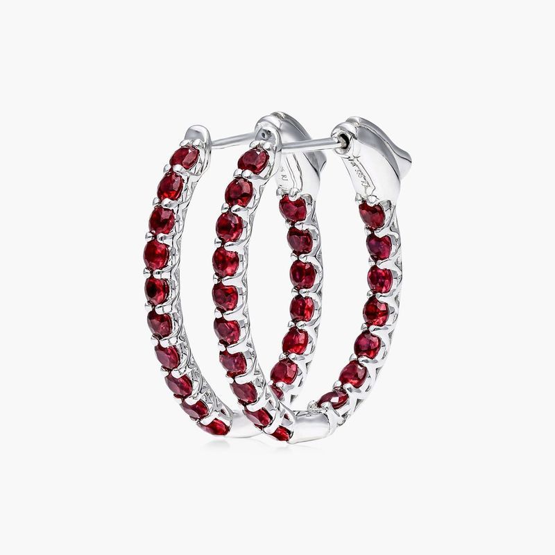 14K White Gold Ruby Trellis Inside Out Oval Hoops, 0.8 Inch