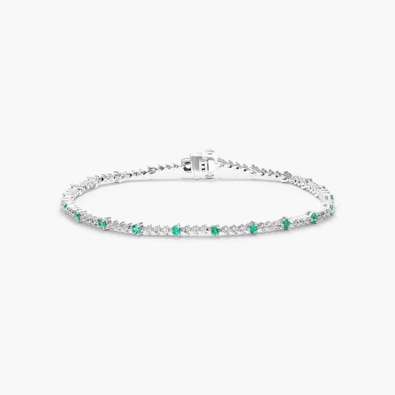 14K White Gold Perpetual Diamond and Emerald Tennis Bracelet