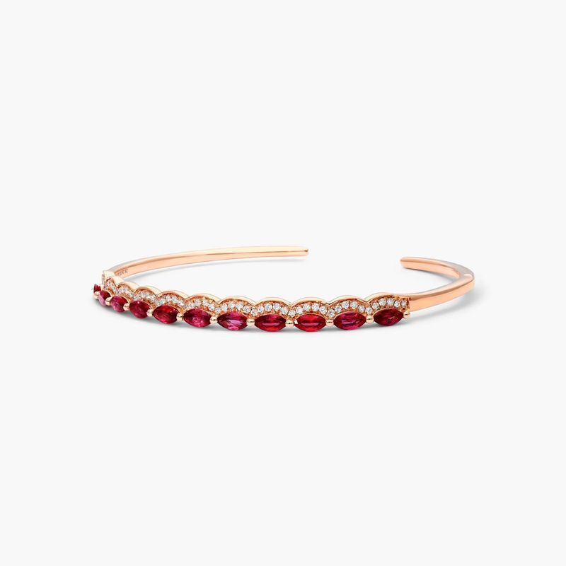 14K Rose Gold Ruby and Diamond Outline Bangle Bracelet