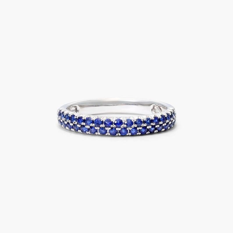 14K White Gold Double Row Pavé Sapphire Ring