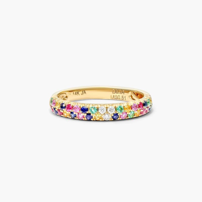 14K Yellow Gold Double Row Pavé Multicolor Ring