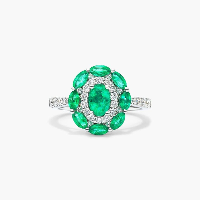 14K White Gold Imperial Emerald and Diamond Ring