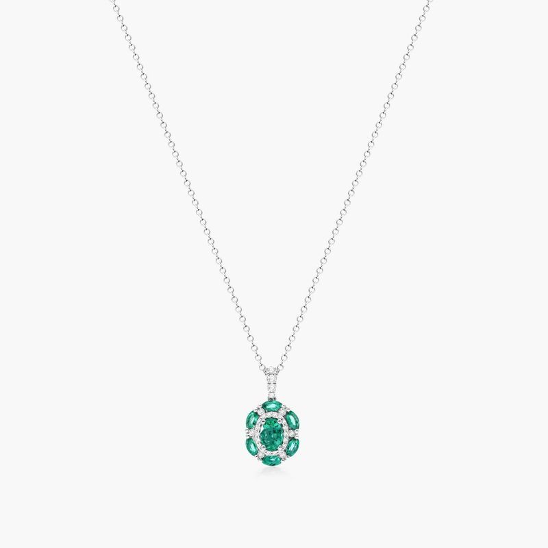14K White Gold Imperial Emerald and Diamond Necklace