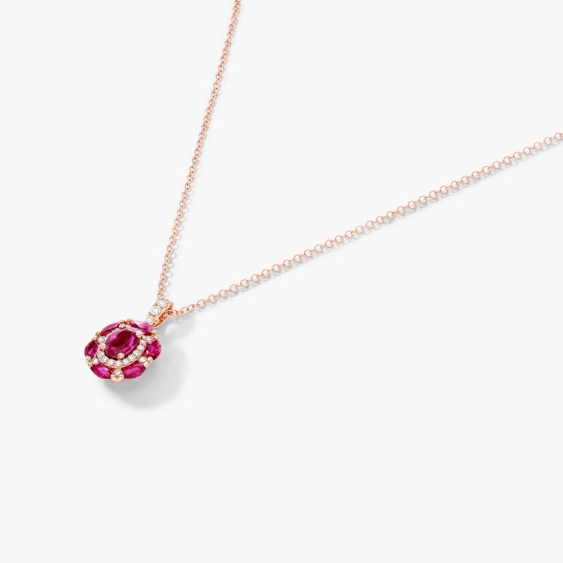 14K Rose Gold Imperial Ruby and Diamond Necklace