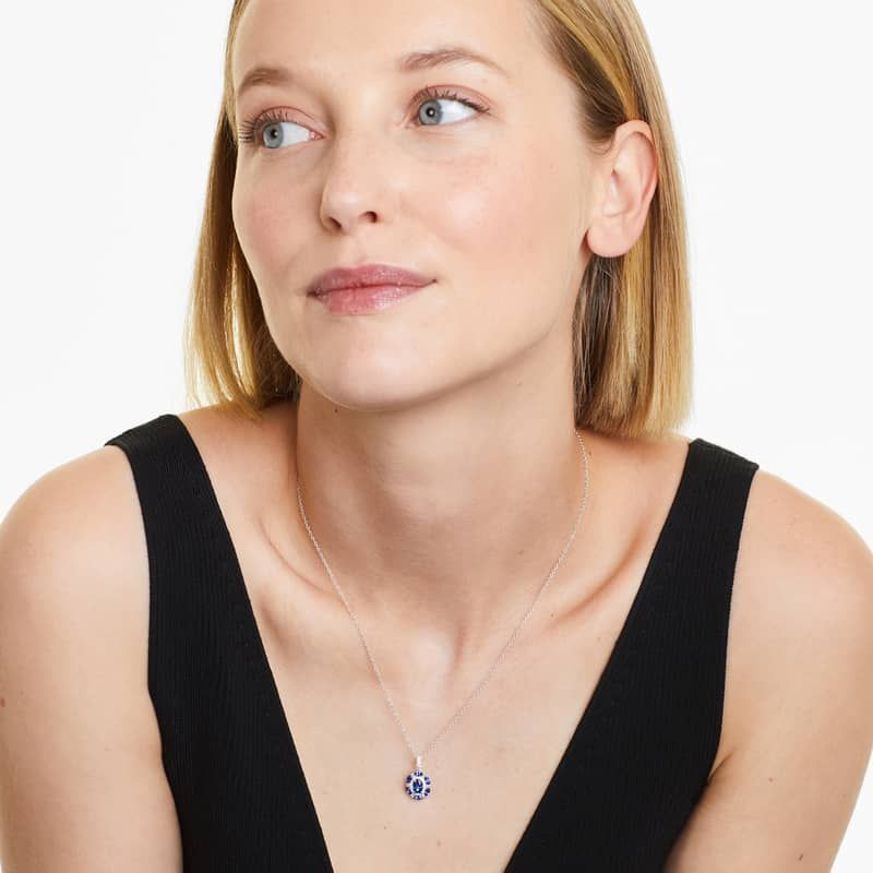 14K White Gold Imperial Sapphire and Diamond Necklace