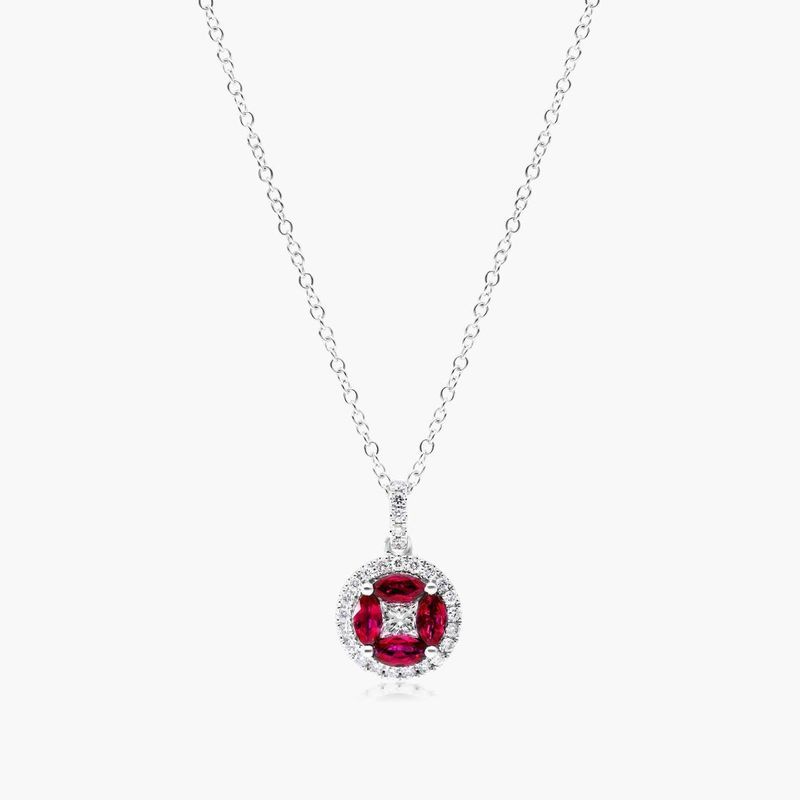 14K White Gold Marquise Ruby and Diamond Pendant