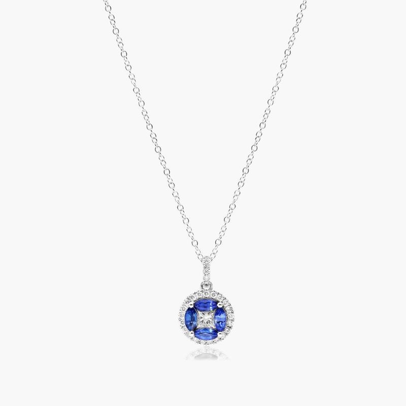 14K White Gold Marquise Sapphire and Diamond Pendant
