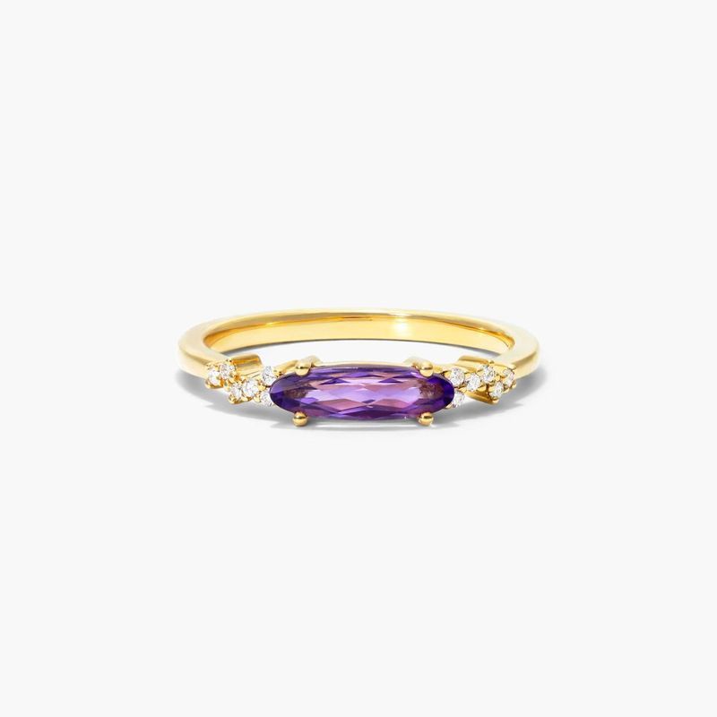14K Yellow Gold Fairy Amethyst and Diamond Ring by Brevani