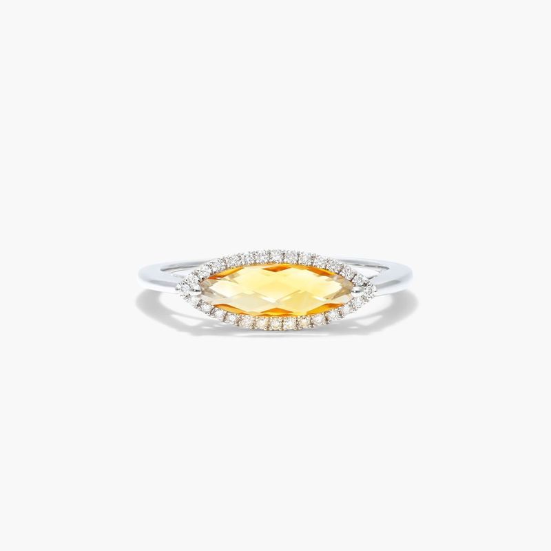 14K White Gold Halo Marquise Citrine and Diamond Ring by Brevani