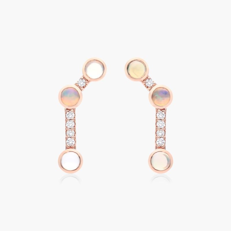 14K Rose Gold Opal and Diamond Constellation Climber Earrings