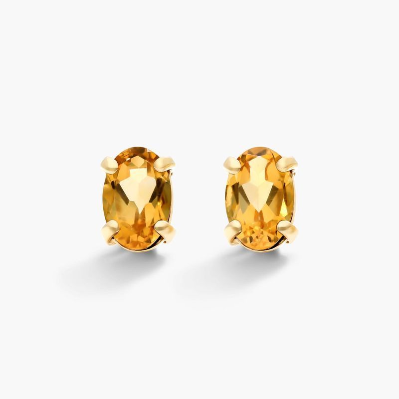 14K Yellow Gold Oval Citrine Birthstone Earrings
