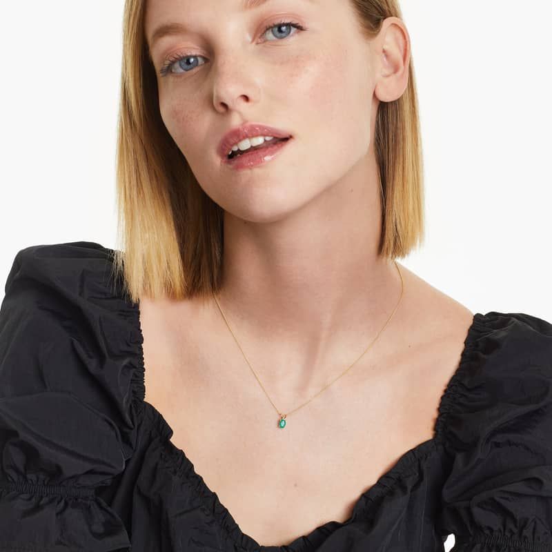 14K Yellow Gold Oval Emerald Birthstone Necklace